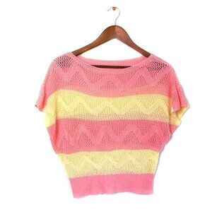 Vintage Pink & Cream Striped Short Sleeve Sweater Knit Top